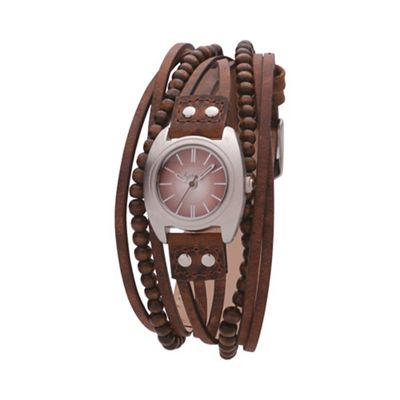 Ladies brown round dial, multi strand strap watch kls-0083l